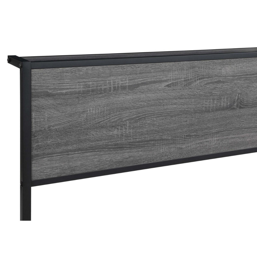 Rick Queen Size Platform Bed MDF Panel Headboard Gray Black Metal By Casagear Home BM307125