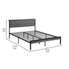 Rick Queen Size Platform Bed, MDF Panel Headboard, Gray, Black Metal By Casagear Home