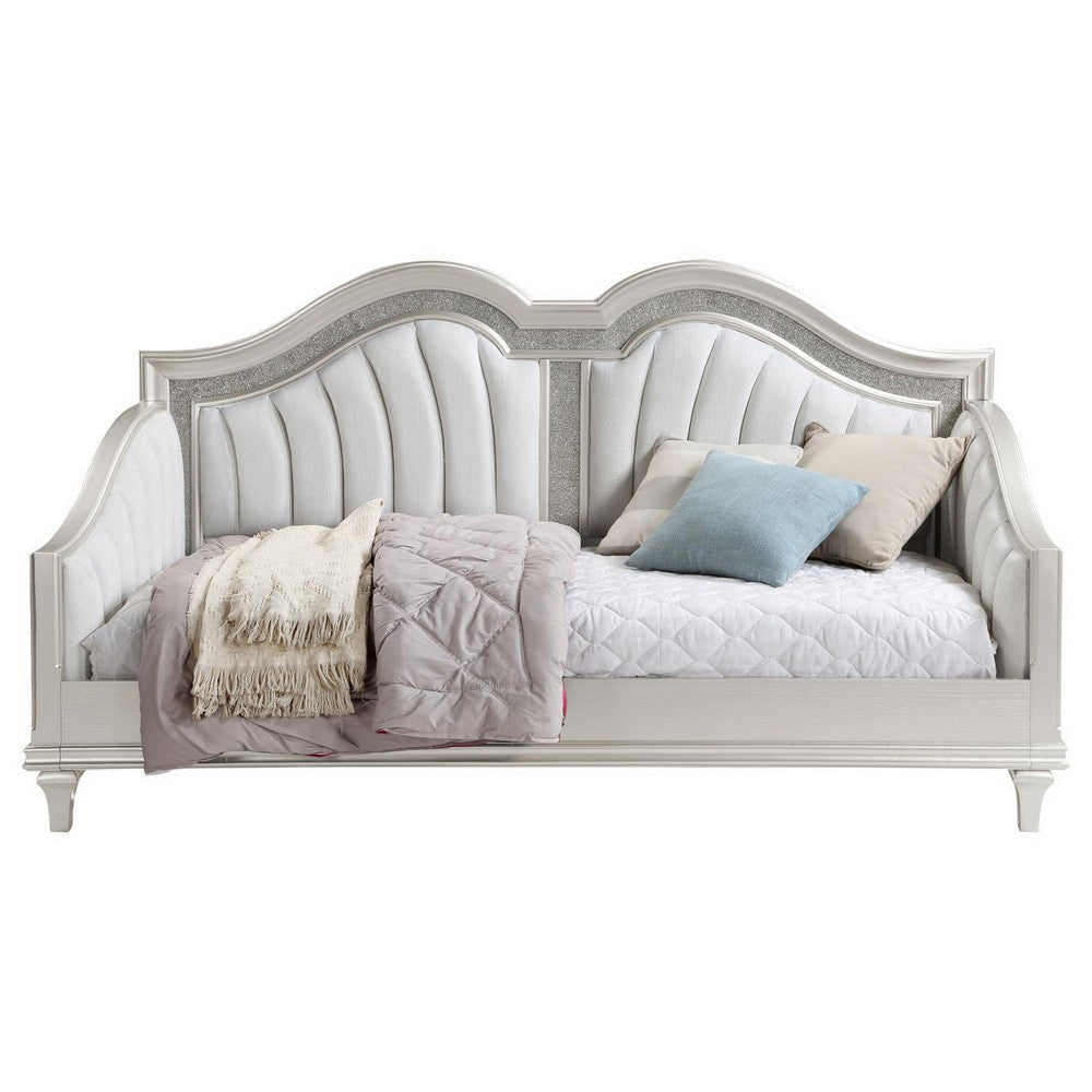 Nive Twin Daybed Classic Faux Diamond Silver Ivory Fabric Upholstered By Casagear Home BM307127