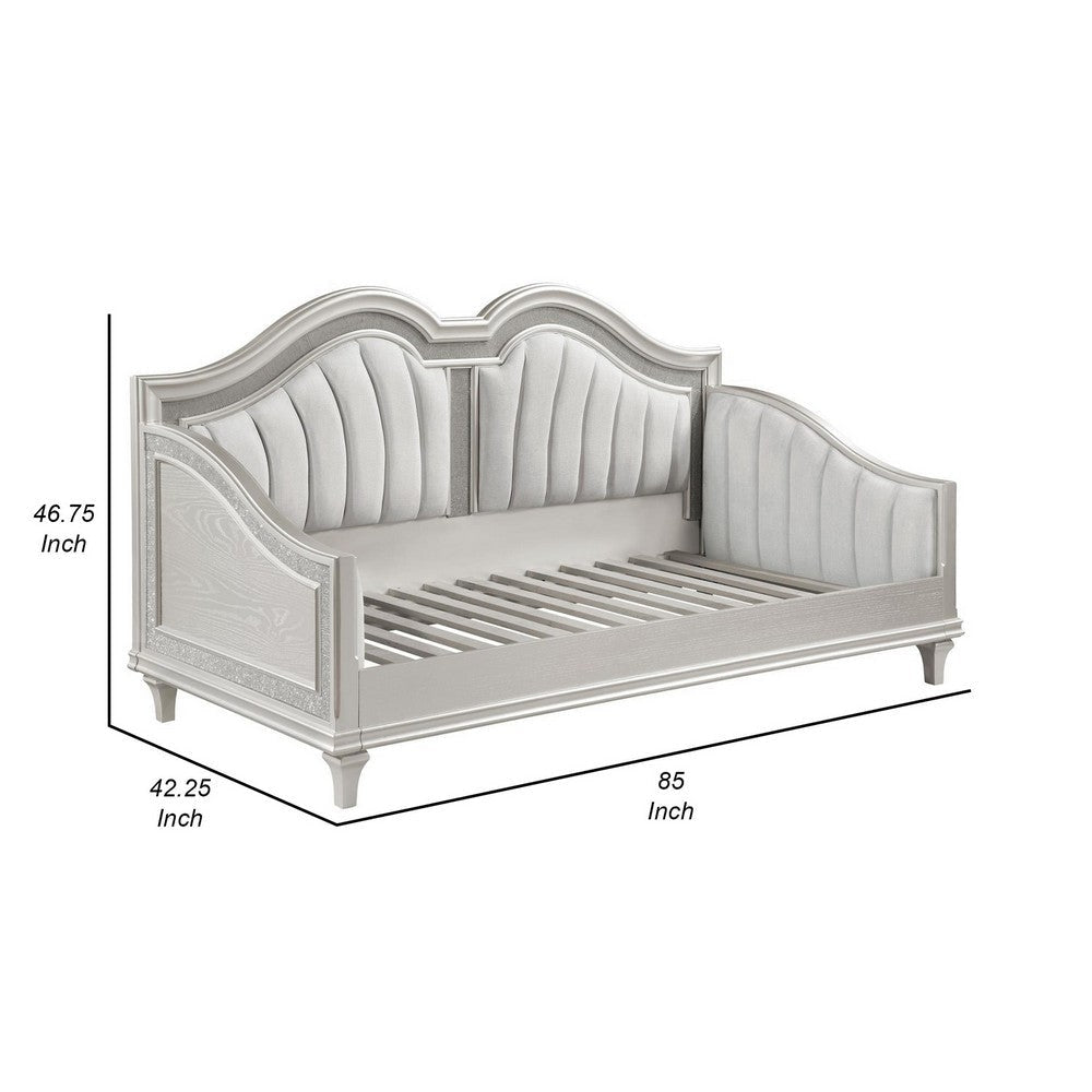 Nive Twin Daybed Classic Faux Diamond Silver Ivory Fabric Upholstered By Casagear Home BM307127