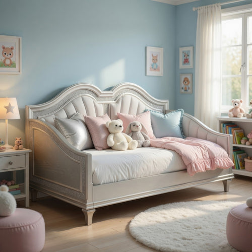 Nive Twin Daybed, Classic, Faux Diamond, Silver, Ivory Fabric Upholstered By Casagear Home