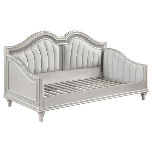 Nive Twin Daybed, Classic, Faux Diamond, Silver, Ivory Fabric Upholstered By Casagear Home