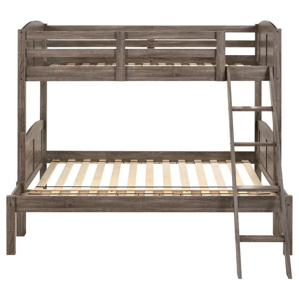 Twin over Full Bunk Bed Set Slatted Guard Rails Weathered Brown Wood By Casagear Home BM307129