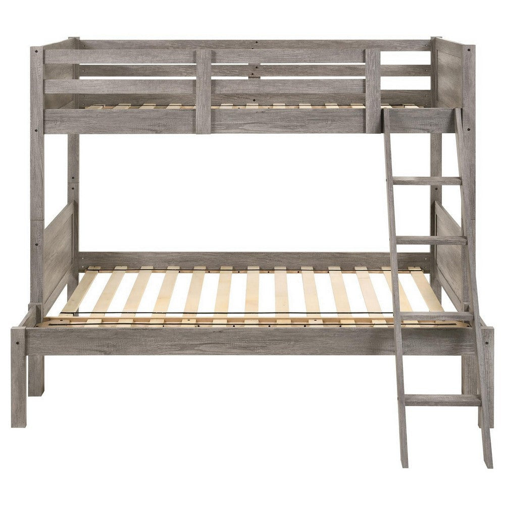 Twin over Full Bunk Bed Set Slatted Guard Rails Weathered Taupe Wood By Casagear Home BM307130