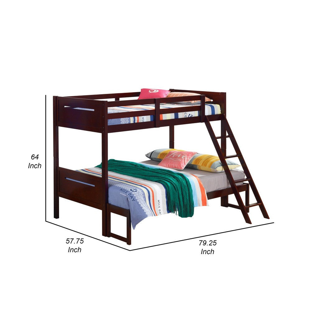 Amey Twin over Full Bunk Bed Guard Rails Attached Ladder Brown Wood By Casagear Home BM307131