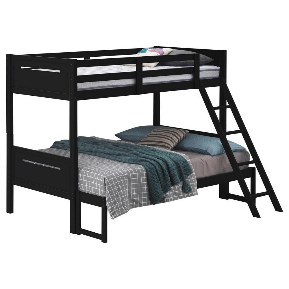 Amey Twin over Full Bunk Bed Guard Rails Attached Ladder Black Wood By Casagear Home BM307132