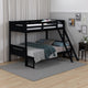 Amey Twin over Full Bunk Bed, Guard Rails, Attached Ladder, Black Wood By Casagear Home
