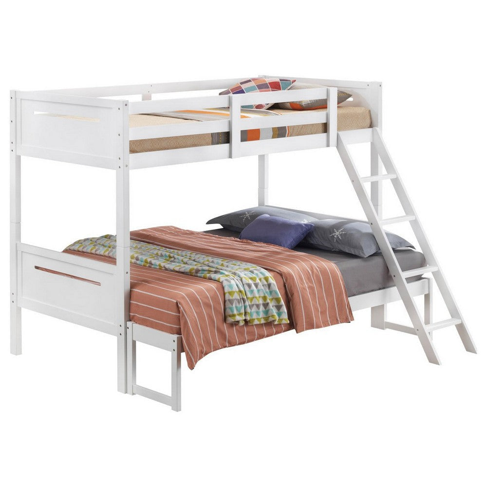 Amey Twin over Full Bunk Bed Guard Rails Attached Ladder White Wood By Casagear Home BM307133