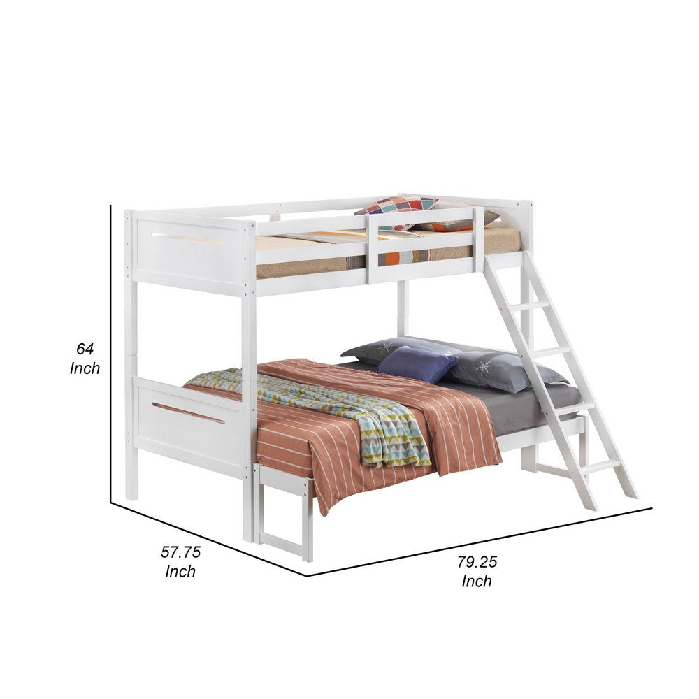 Amey Twin over Full Bunk Bed Guard Rails Attached Ladder White Wood By Casagear Home BM307133