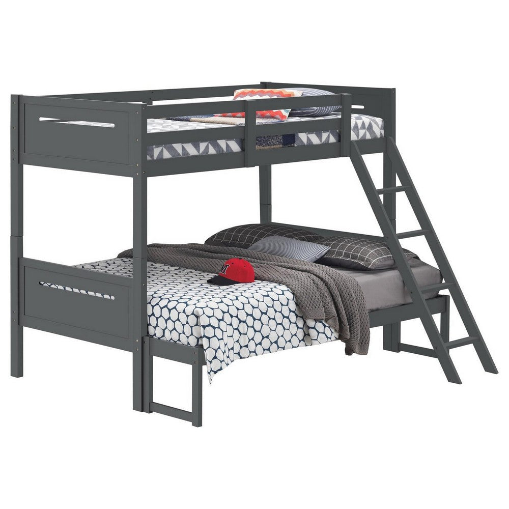 Amey Twin over Full Bunk Bed Guard Rails Attached Ladder Gray Wood By Casagear Home BM307134