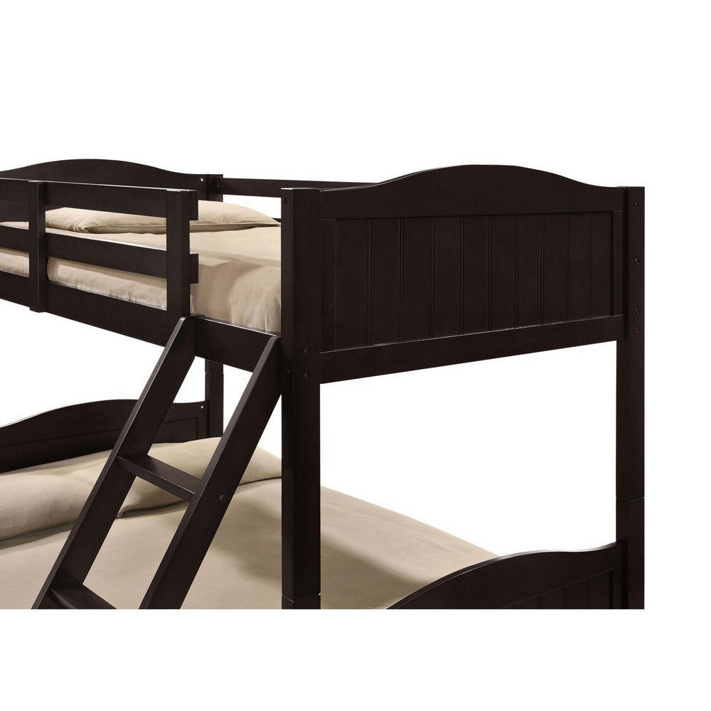 Laro Twin over Full Bunk Bed Attached Ladder Guard Rails Brown Wood By Casagear Home BM307136