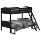 Laro Twin over Full Bunk Bed Attached Ladder Guard Rails Black Wood By Casagear Home BM307137