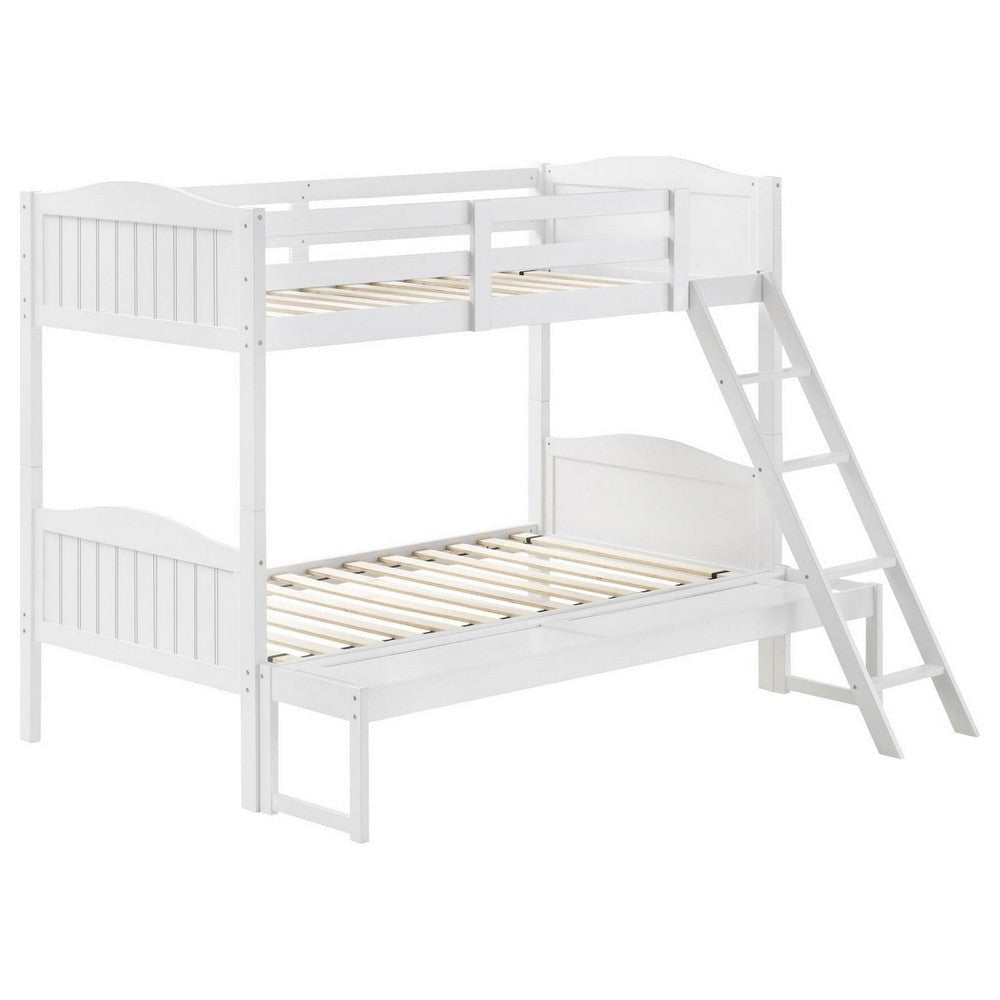 Laro Twin over Full Bunk Bed, Attached Ladder, Guard Rails, White Wood By Casagear Home