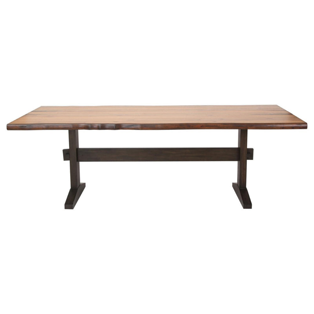 90 Inch Dining Table Industrial Style Trestle Base Brown Wood Grains By Casagear Home BM307140