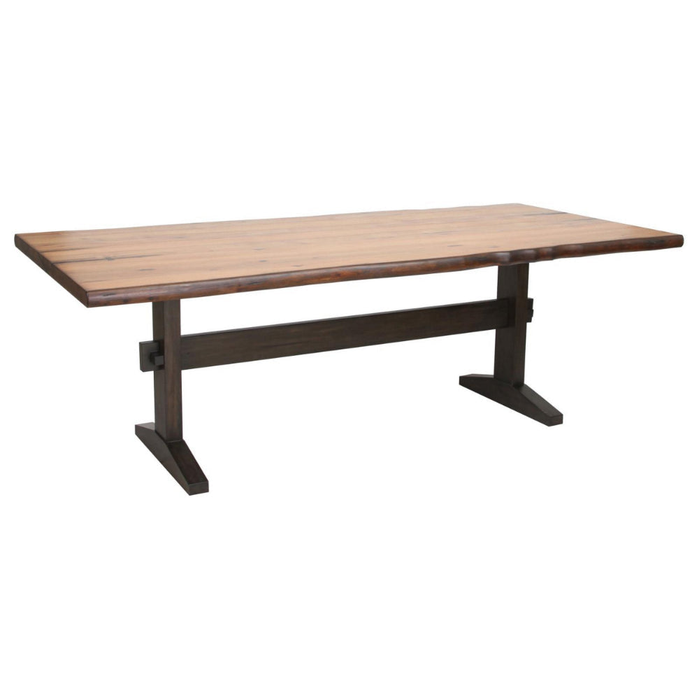 90 Inch Dining Table, Industrial Style Trestle Base, Brown Wood Grains By Casagear Home