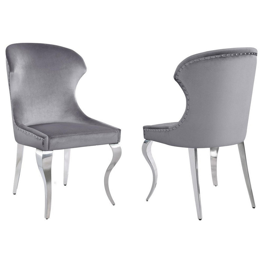 Cian 22 Inch Dining Chair Curved Cabriole Legs Gray Velvet Set of 2