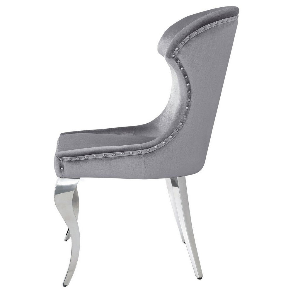 Cian 22 Inch Dining Chair Curved Cabriole Legs Gray Velvet Set of 2