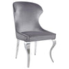 Cian 22 Inch Dining Chair, Curved, Cabriole Legs, Gray Velvet, Set of 2