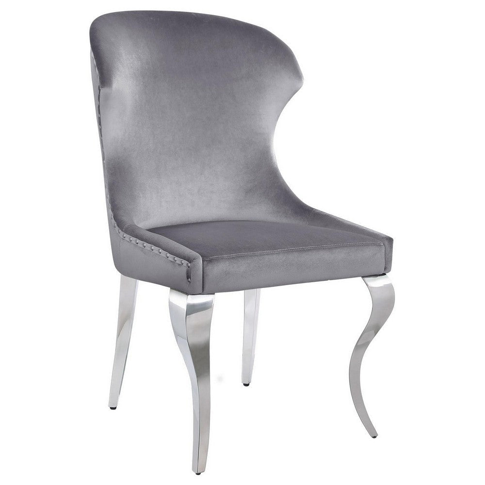 Cian 22 Inch Dining Chair, Curved, Cabriole Legs, Gray Velvet, Set of 2