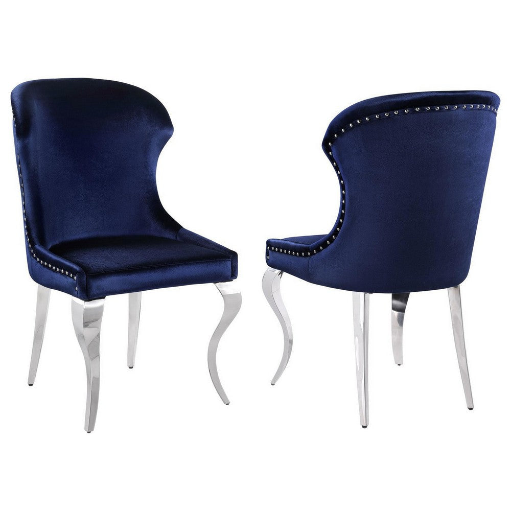 Cian 22 Inch Dining Chair Curved Cabriole Legs Blue Velvet Set of 2