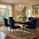 Cian 22 Inch Dining Chair, Curved, Cabriole Legs, Blue Velvet, Set of 2