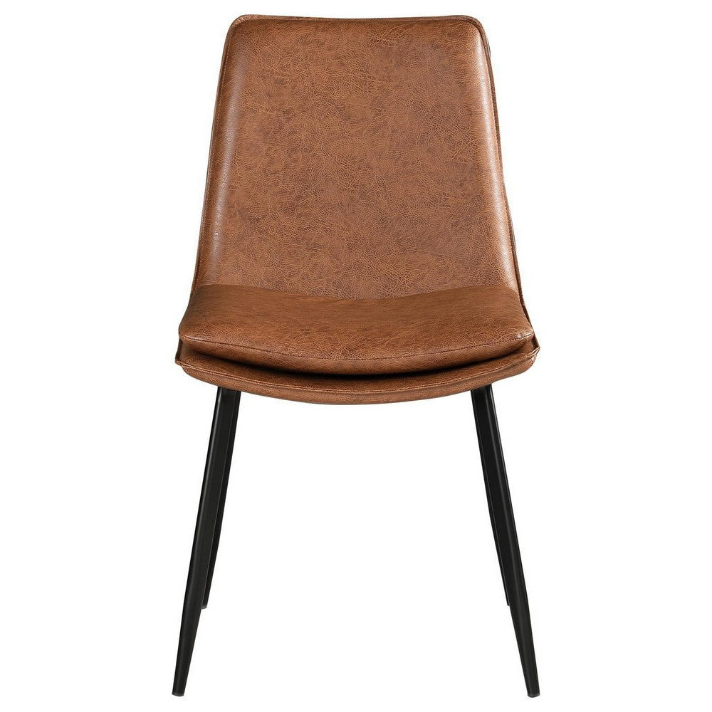 19 Inch Dining Chair, Brown Faux Leather Seat, Black Tapered Legs, Set of 2 By Casagear Home