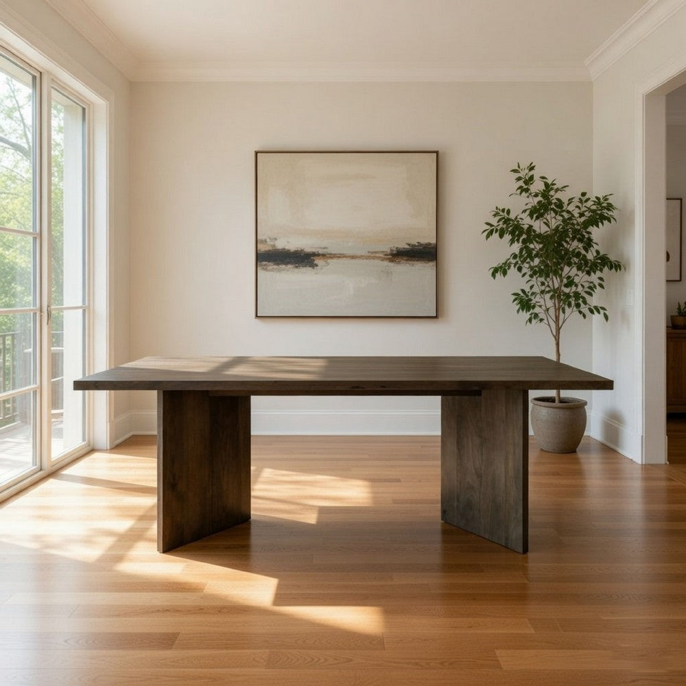80 Inch Dining Table, Rectangular, Brown Mango Wood, Double V Shaped Base By Casagear Home