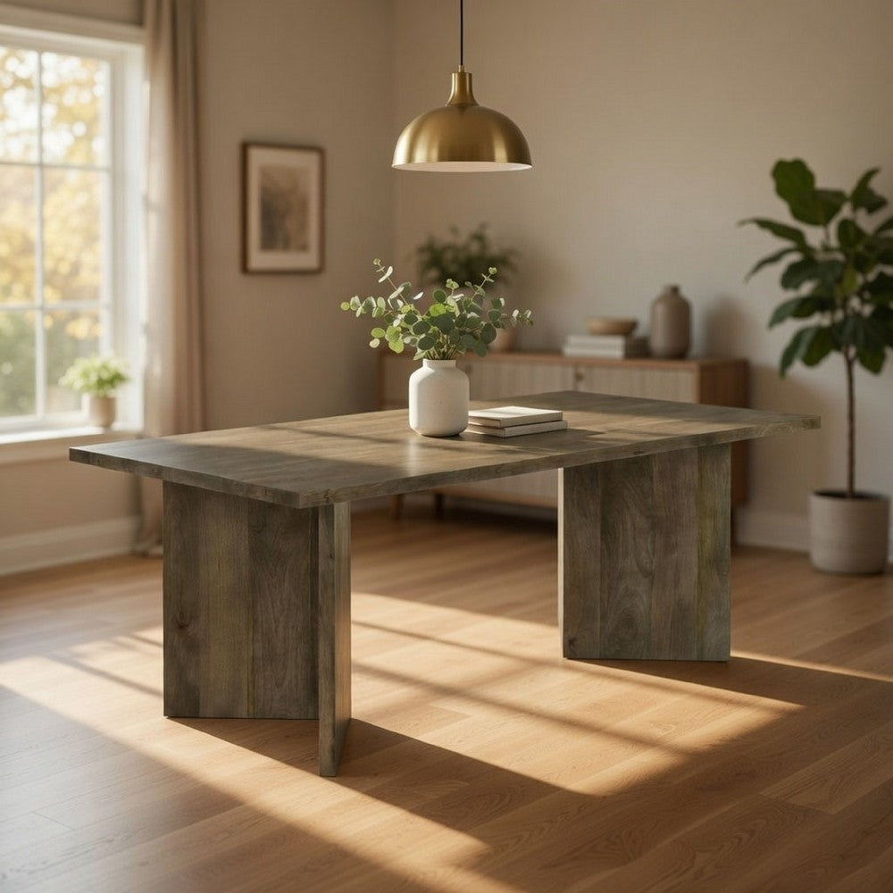 80 Inch Dining Table, Rectangular, Brown Mango Wood, Double V Shaped Base By Casagear Home