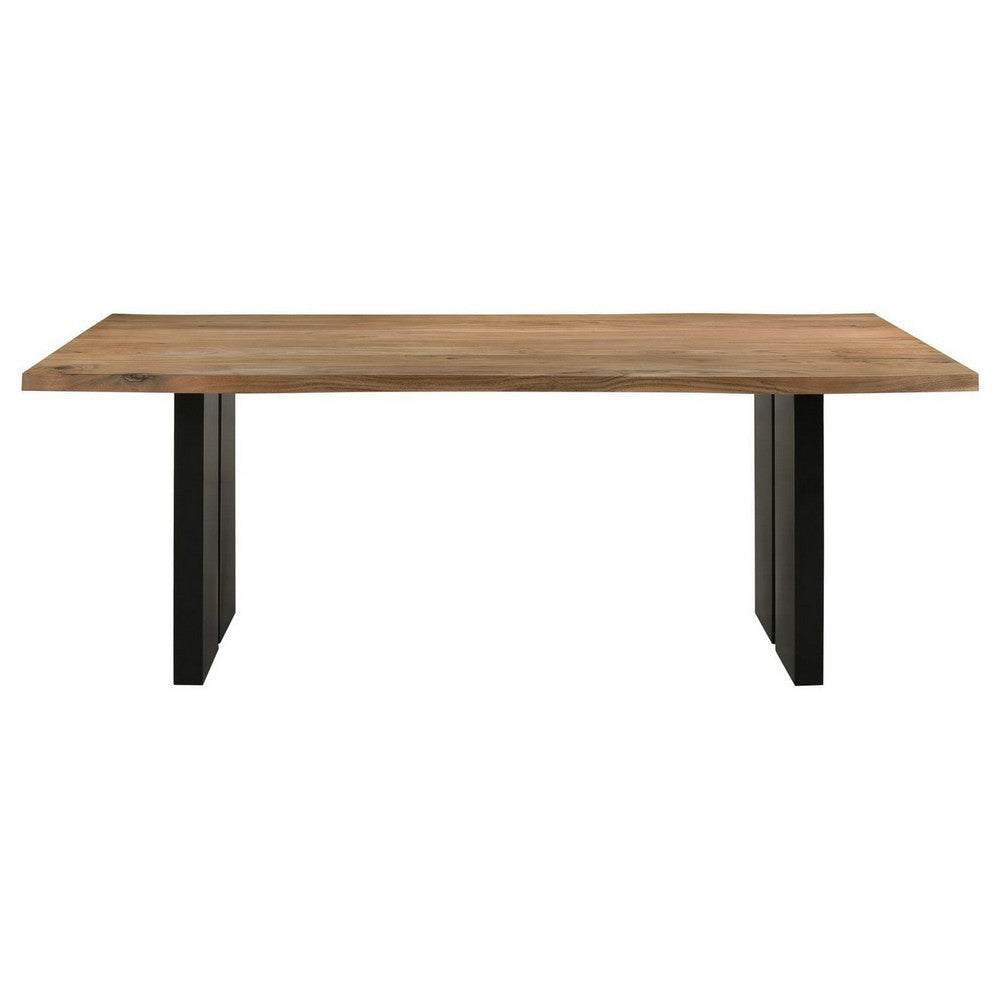 80 Inch Wood Dining Table Rectangular Double Pedestal Base Brown Black BM307149