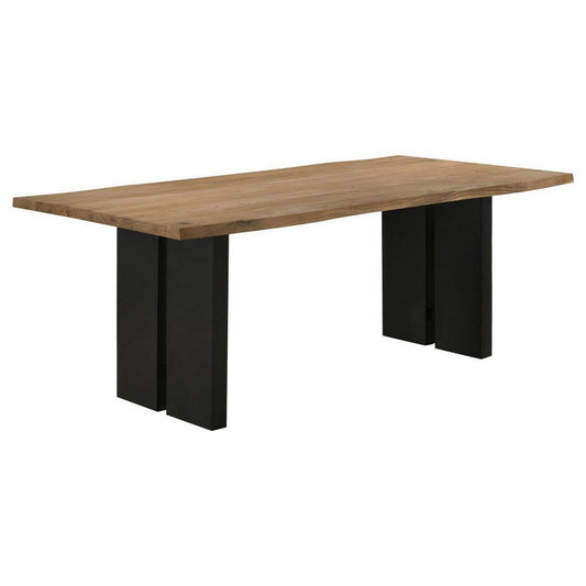 80 Inch Wood Dining Table, Rectangular, Double Pedestal Base, Brown, Black