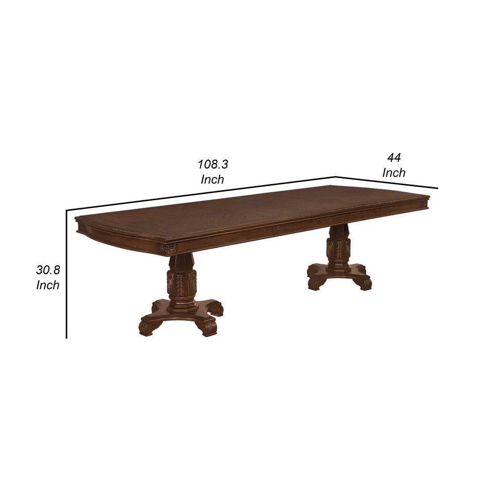 Caly 108 Inch Dining Table Rectangular Top Classical Wood Frame Brown By Casagear Home BM307216