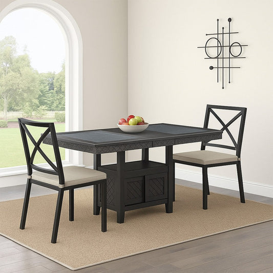Scarlett 32 Inch Counter Height Dining Table, Glass Top, Charcoal Black By Casagear Home