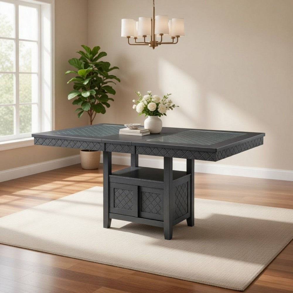 Scarlett 32 Inch Counter Height Dining Table, Glass Top, Charcoal Black By Casagear Home