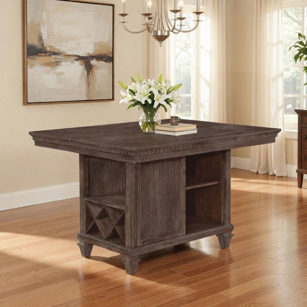 Edward 54 Inch Counter Height Dining Table, Wine Rack, Wood, Warm Brown By Casagear Home