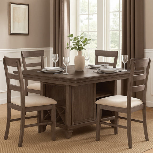 Edward 54 Inch Counter Height Dining Table, Wine Rack, Wood, Warm Brown By Casagear Home