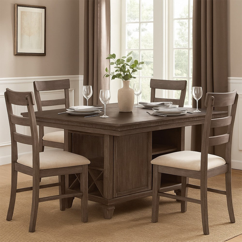 Edward 54 Inch Counter Height Dining Table, Wine Rack, Wood, Warm Brown By Casagear Home