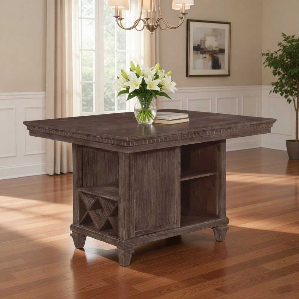 Edward 54 Inch Counter Height Dining Table, Wine Rack, Wood, Warm Brown By Casagear Home