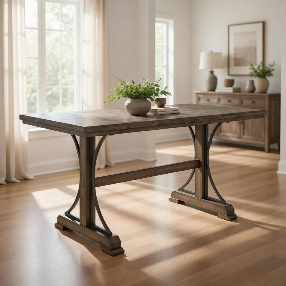 Nancy 71 Inch Counter Height Dining Table, Rectangular Top, Wood, Brown  By Casagear Home