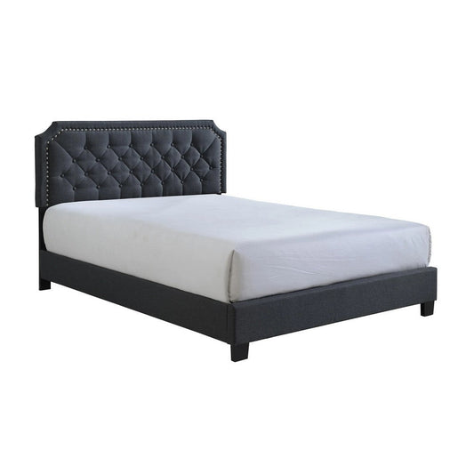 Shiran King Size Bed, Tufted Fabric Upholstered Headboard, Wood, Black By Casagear Home