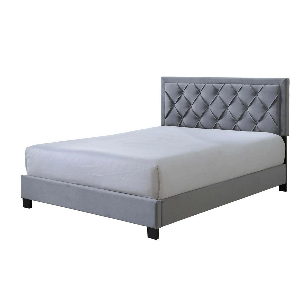 Mars King Size Platform Bed Tufted Fabric Upholstered Headboard Gray By Casagear Home BM307228