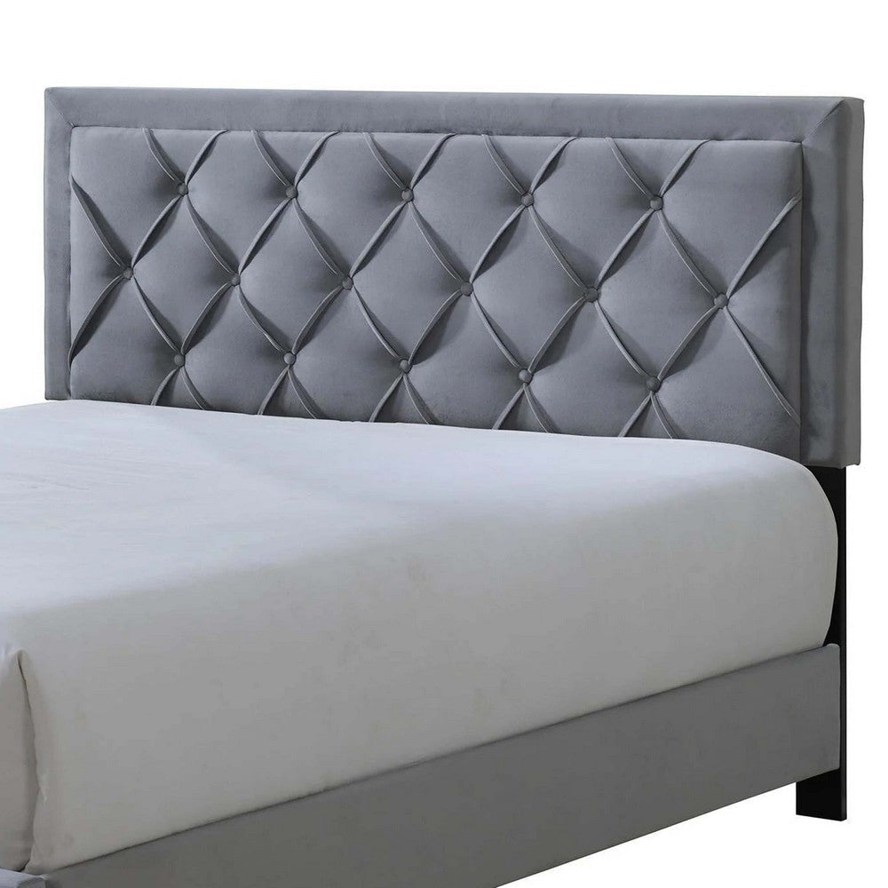 Mars King Size Platform Bed Tufted Fabric Upholstered Headboard Gray By Casagear Home BM307228