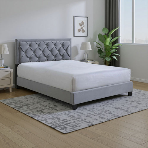 Mars King Size Platform Bed, Tufted Fabric Upholstered Headboard, Gray By Casagear Home