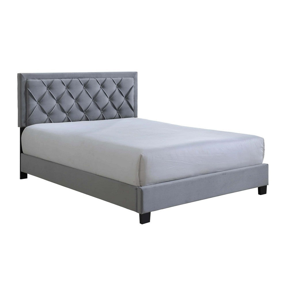 Mars King Size Platform Bed, Tufted Fabric Upholstered Headboard, Gray By Casagear Home