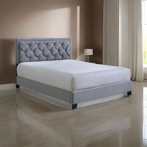 Mars Queen Size Platform Bed, Tufted Fabric Upholstered Headboard, Gray By Casagear Home