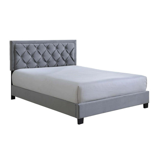 Mars Queen Size Platform Bed, Tufted Fabric Upholstered Headboard, Gray By Casagear Home