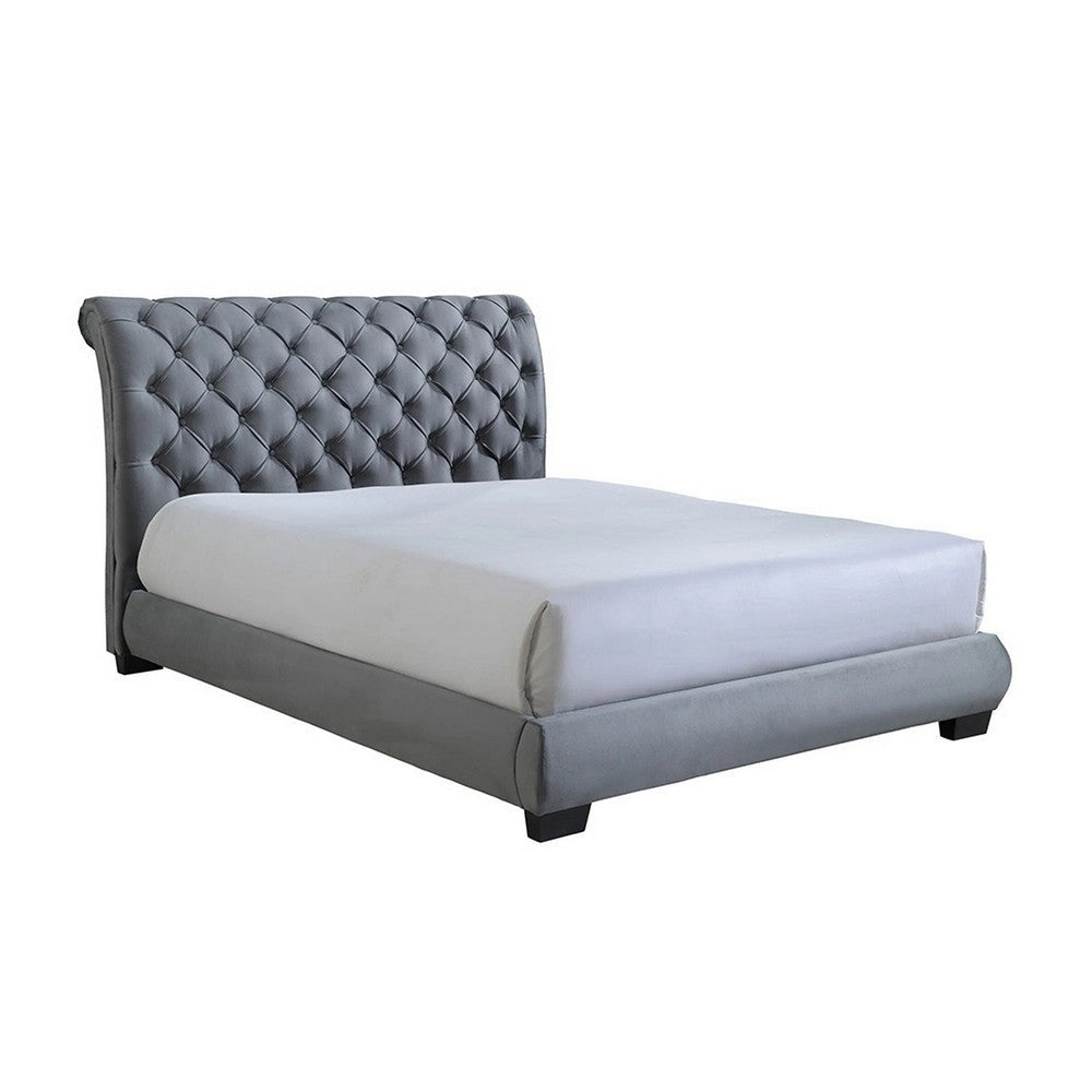 Hailey King Size Platform Bed, Tufted Fabric Upholstered Headboard, Gray By Casagear Home