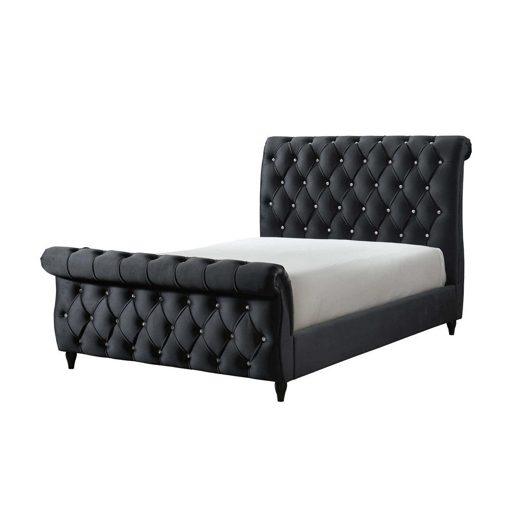 Ellowen King Size Bed Diamond Tufted Upholstery Panel Headboard Black By Casagear Home BM307232