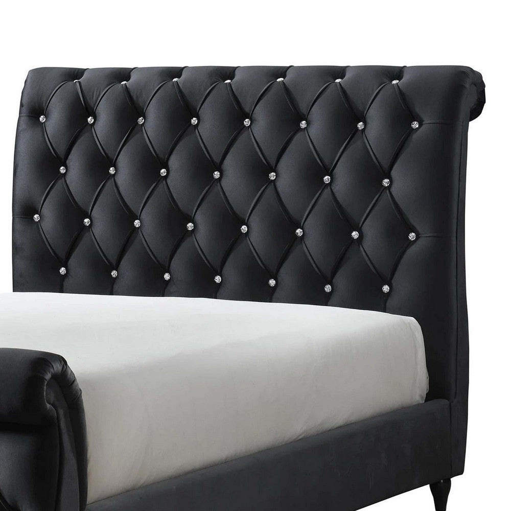 Ellowen Queen Size Bed Diamond Tufted Black Upholstery Panel Headboard By Casagear Home BM307233