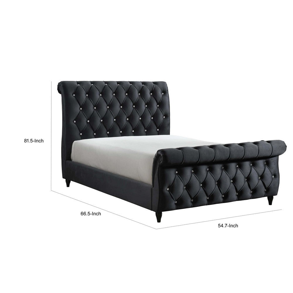 Ellowen Queen Size Bed Diamond Tufted Black Upholstery Panel Headboard By Casagear Home BM307233