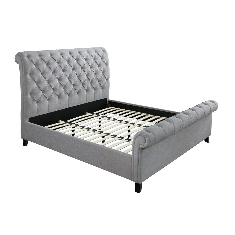 Magnolia King Size Bed Tufted Upholstered Rolled Top Headboard Gray By Casagear Home